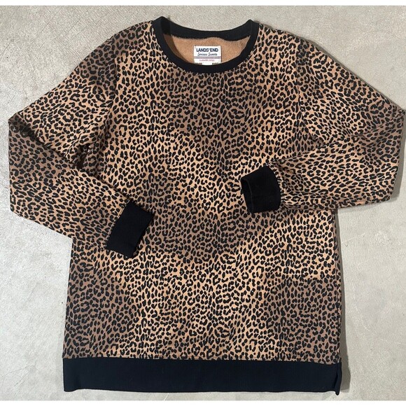 Lands End Leopard Serious Sweats Sweatshirt Womens Medium Animal Print Crew Neck - Picture 4 of 9